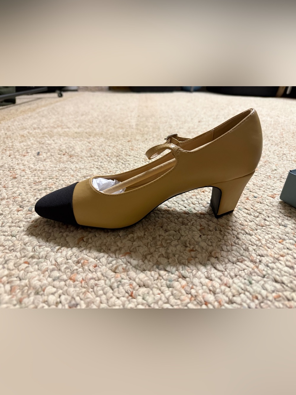 C. Paravano Beige and Black Mary Jane Mid-Heel